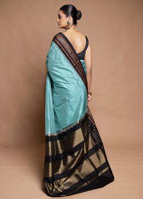 Blue Handloom Kanjivaram Pure Silk Saree With Blouse Piece