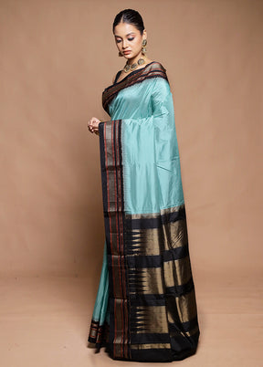 Blue Handloom Kanjivaram Pure Silk Saree With Blouse Piece