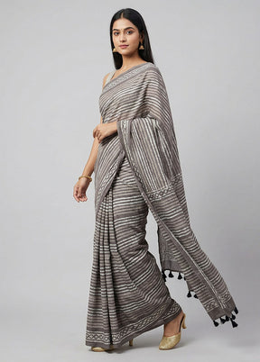 Cream Chanderi Cotton Saree With Blouse Piece