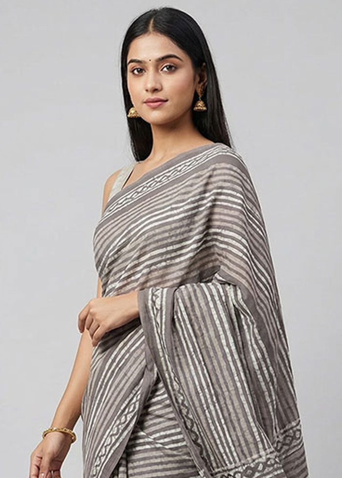 Cream Chanderi Cotton Saree With Blouse Piece