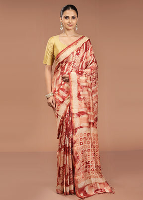 Rust Chanderi Cotton Saree With Blouse Piece