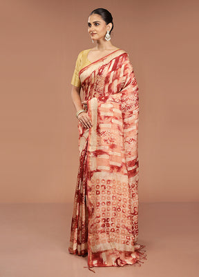 Rust Chanderi Cotton Saree With Blouse Piece