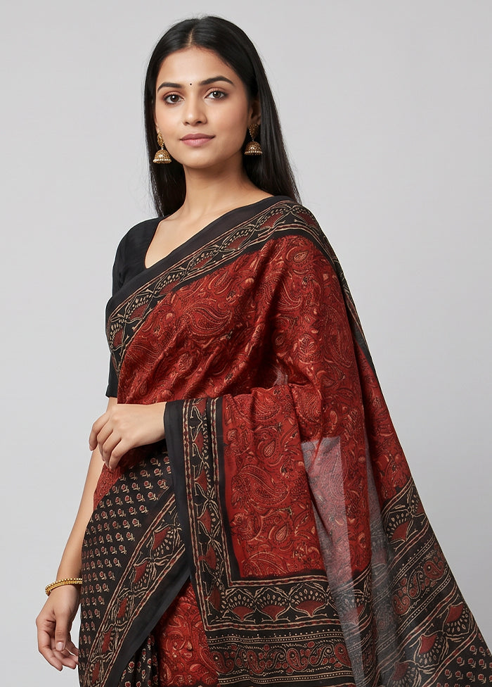 Maroon Chanderi Silk Saree With Blouse Piece