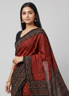 Maroon Chanderi Silk Saree With Blouse Piece