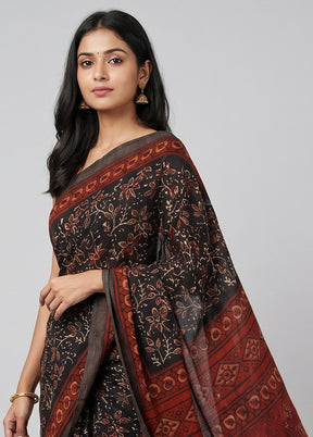 Black Chanderi Silk Saree With Blouse Piece