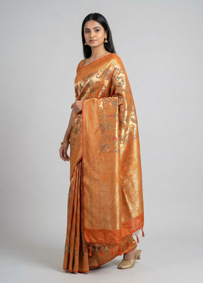 Red Dupion Silk Saree With Blouse Piece