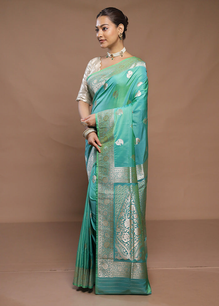 Green Katan Silk Saree With Blouse Piece