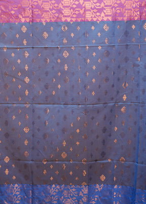 Blue Cotton Saree With Blouse Piece