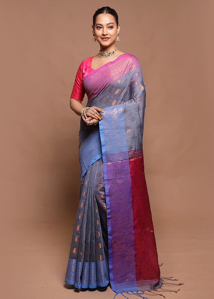 Grey Cotton Saree With Blouse Piece