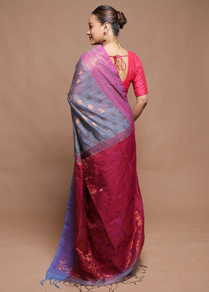 Grey Cotton Saree With Blouse Piece