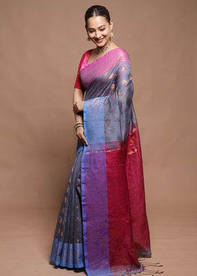Grey Cotton Saree With Blouse Piece