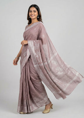 Cream Khadi Cotton Saree With Blouse Piece