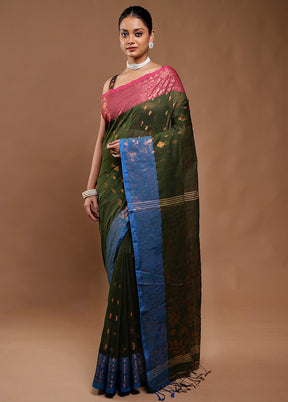 Green Cotton Saree With Blouse Piece