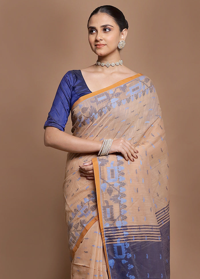 Blue Cotton Saree With Blouse Piece