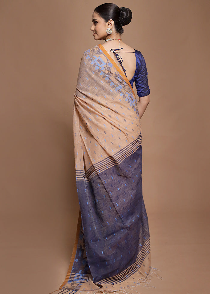 Blue Cotton Saree With Blouse Piece