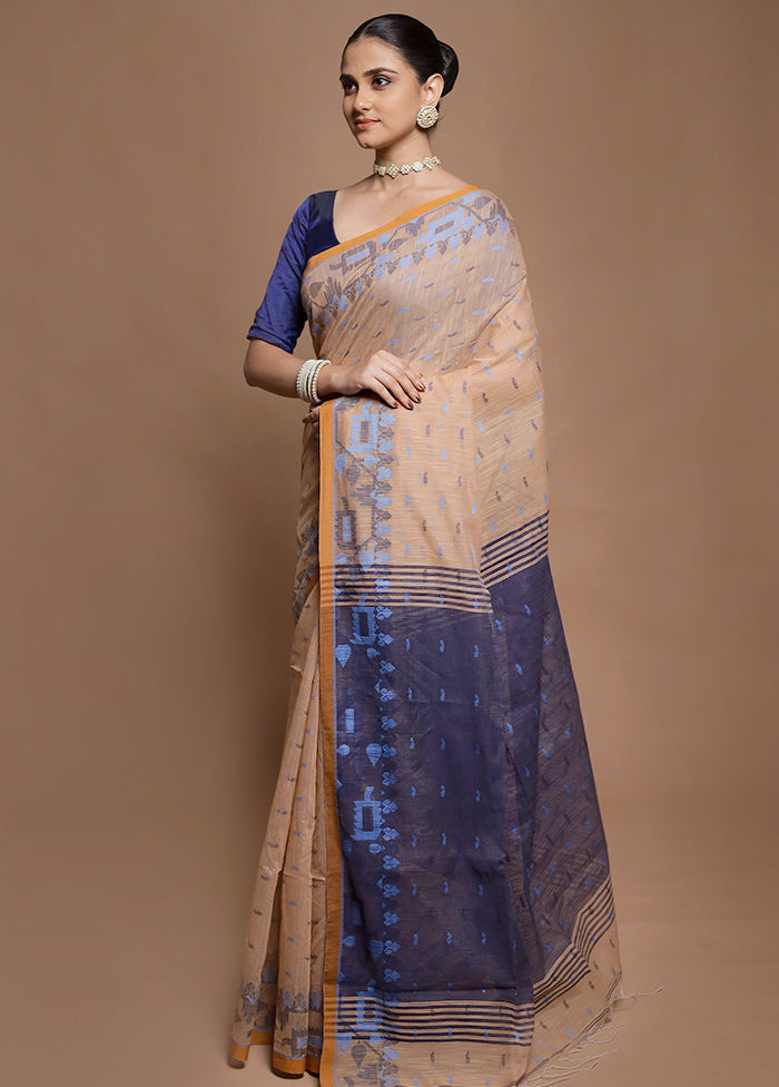 Blue Cotton Saree With Blouse Piece