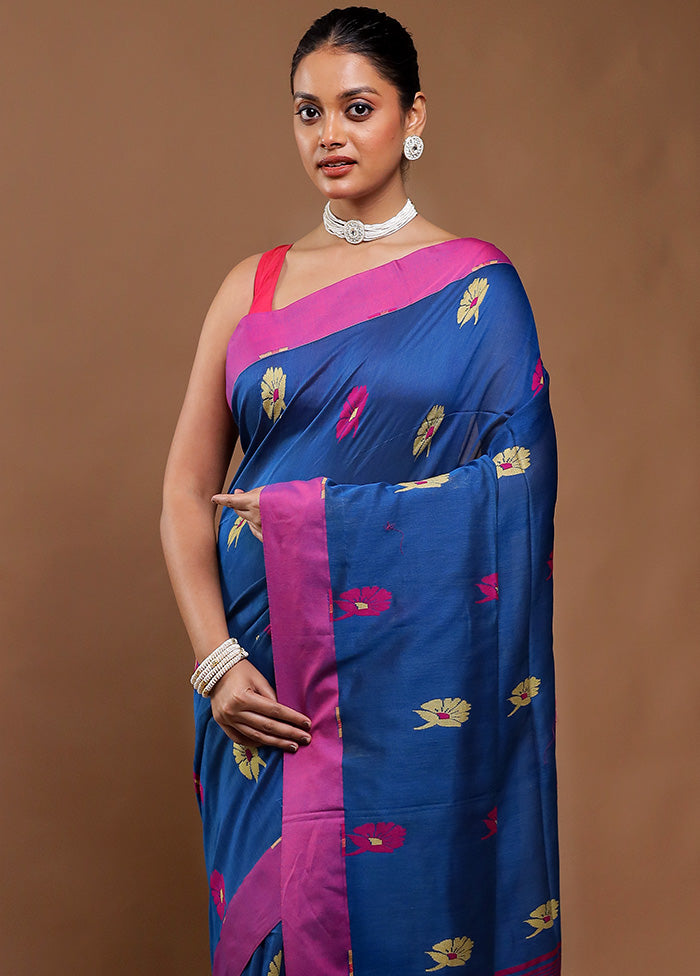 Blue Pure Cotton Saree With Blouse Piece