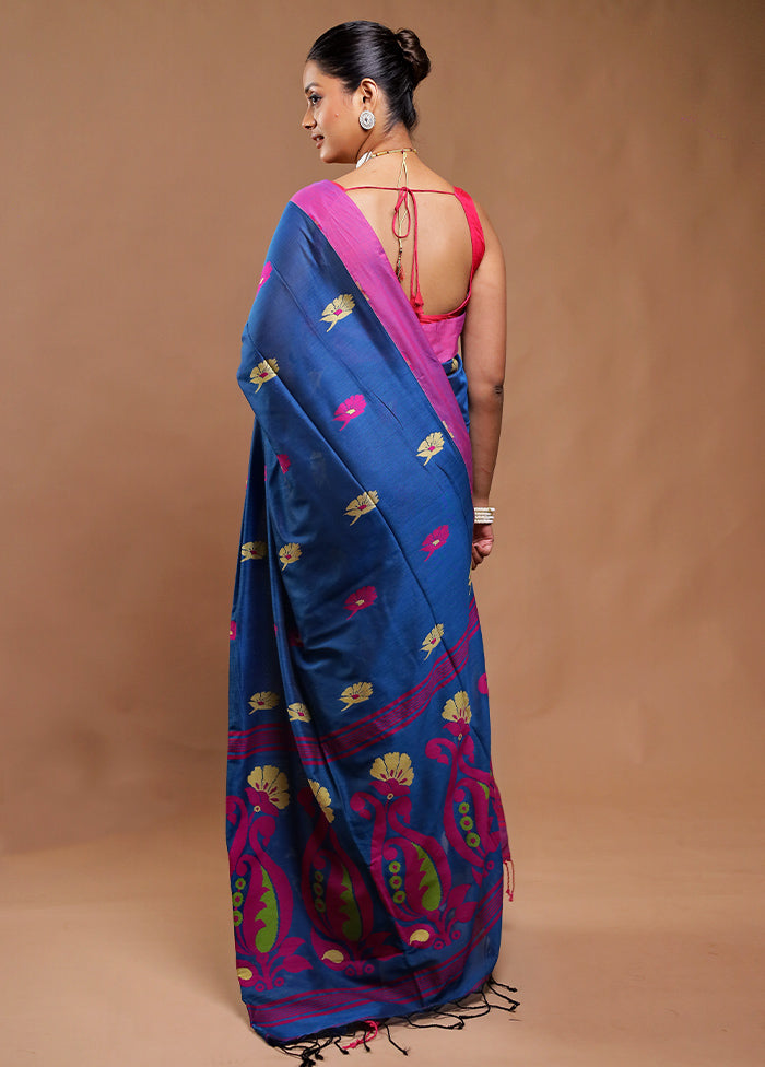 Blue Pure Cotton Saree With Blouse Piece