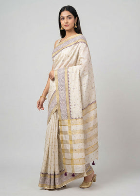 Cream Tussar Silk Saree With Blouse Piece