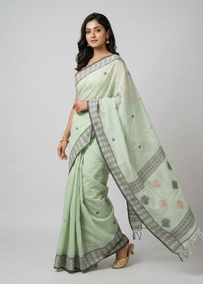 Green Khadi Cotton Saree With Blouse Piece