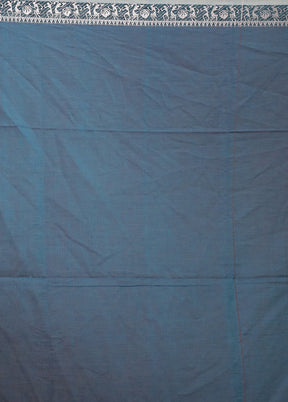 Blue Cotton Saree With Blouse Piece