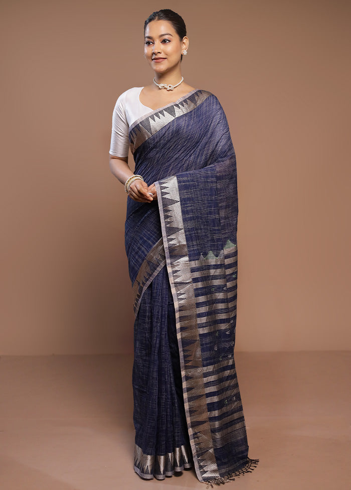 Blue Cotton Saree With Blouse Piece