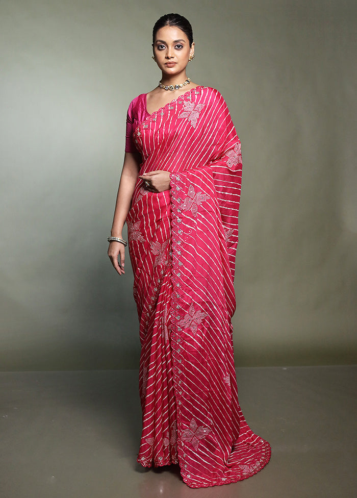 Pink Handloom Chiffon Pure Silk Saree With Blouse Piece