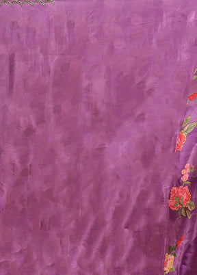 Purple Printed Pure Silk Saree Without Blouse Piece