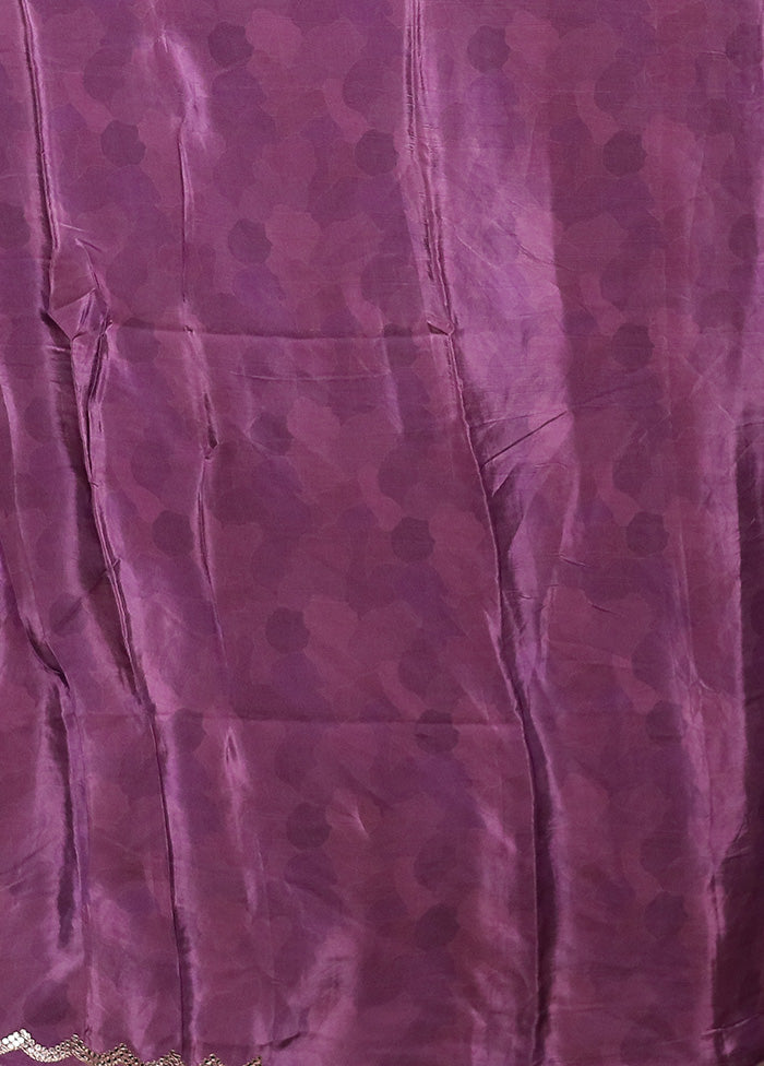 Purple Printed Silk Saree Without Blouse Piece