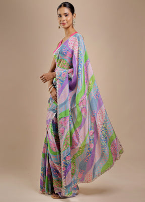Pink Printed Pure Silk Saree Without Blouse Piece