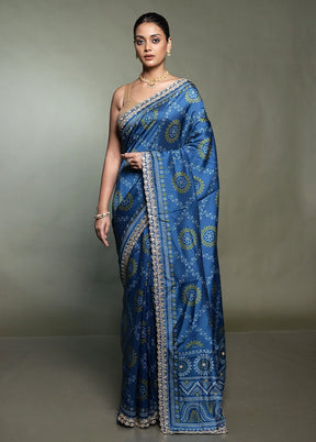 Blue Handloom Chiffon Pure Silk Saree With Blouse Piece