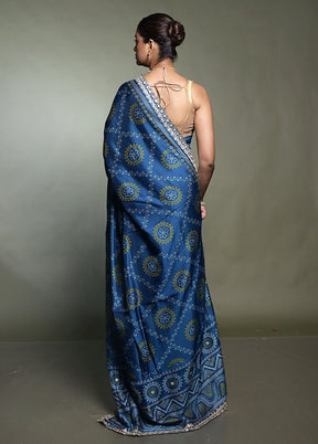 Blue Handloom Chiffon Pure Silk Saree With Blouse Piece