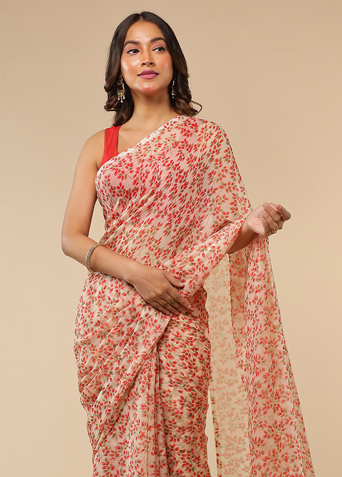 Pink Handloom Chiffon Pure Silk Saree With Blouse Piece