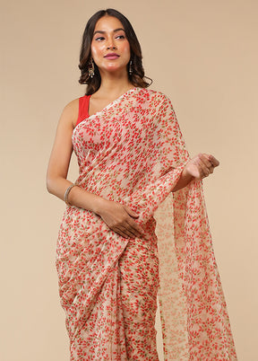 Pink Handloom Chiffon Pure Silk Saree With Blouse Piece