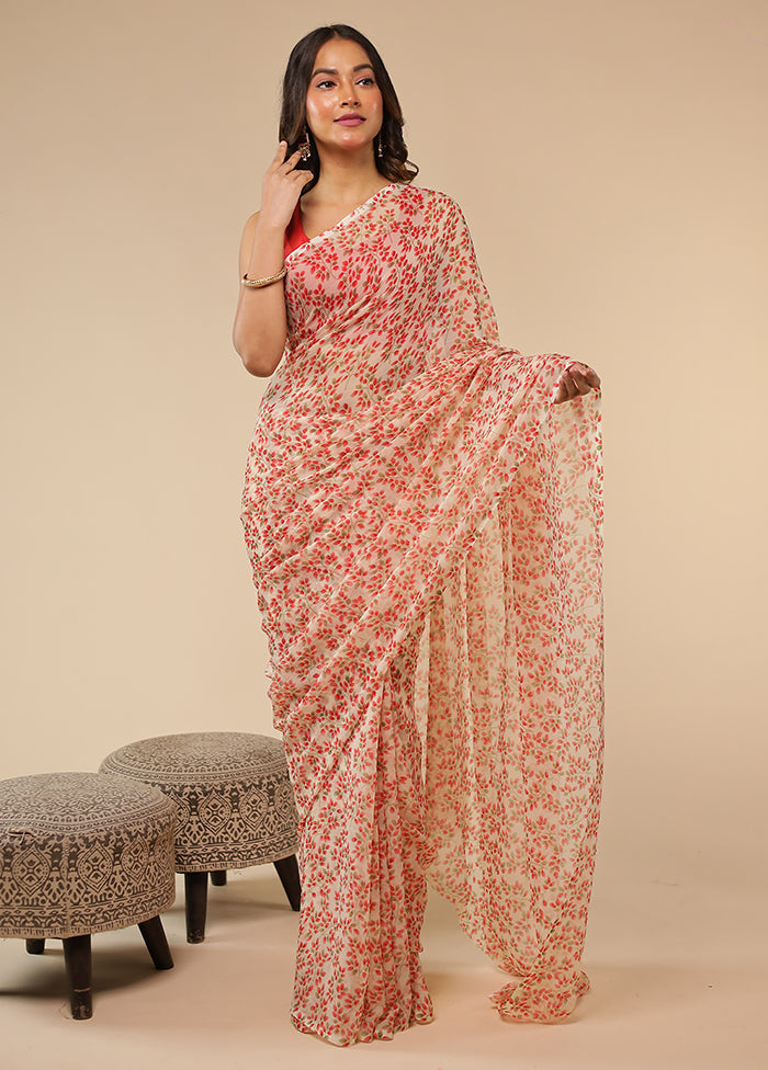 Pink Handloom Chiffon Pure Silk Saree With Blouse Piece