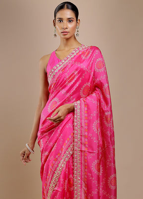 Pink Handloom Chiffon Pure Silk Saree With Blouse Piece