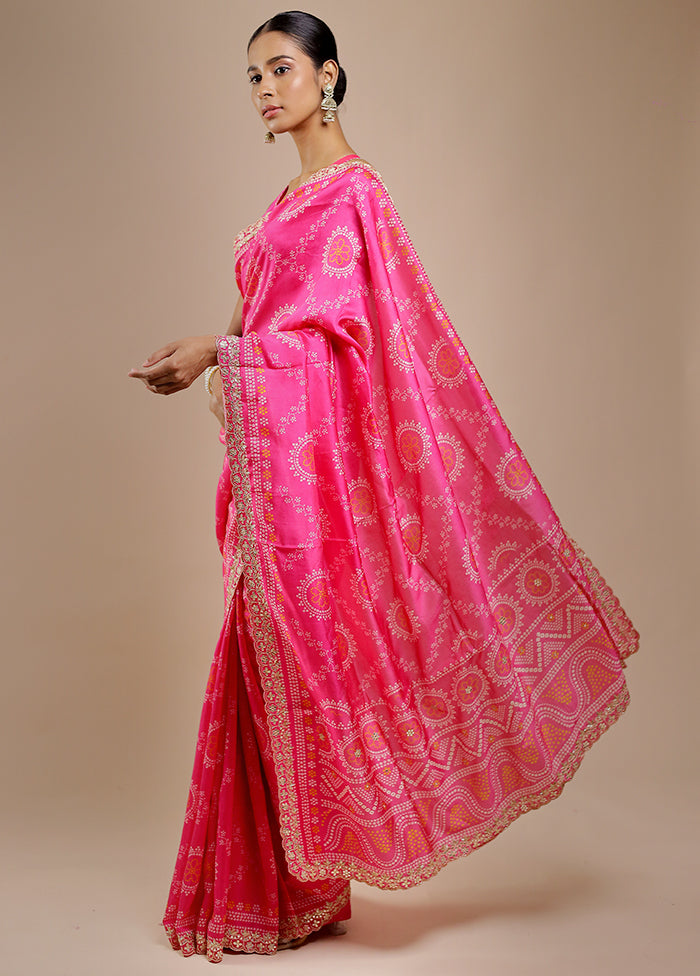 Pink Handloom Chiffon Pure Silk Saree With Blouse Piece