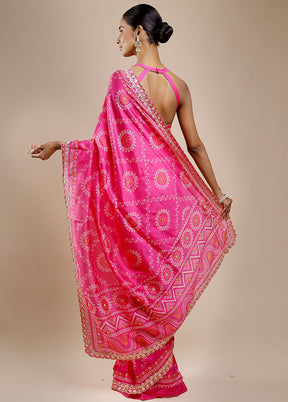 Pink Handloom Chiffon Pure Silk Saree With Blouse Piece