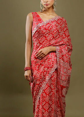 Red Handloom Chiffon Pure Silk Saree With Blouse Piece