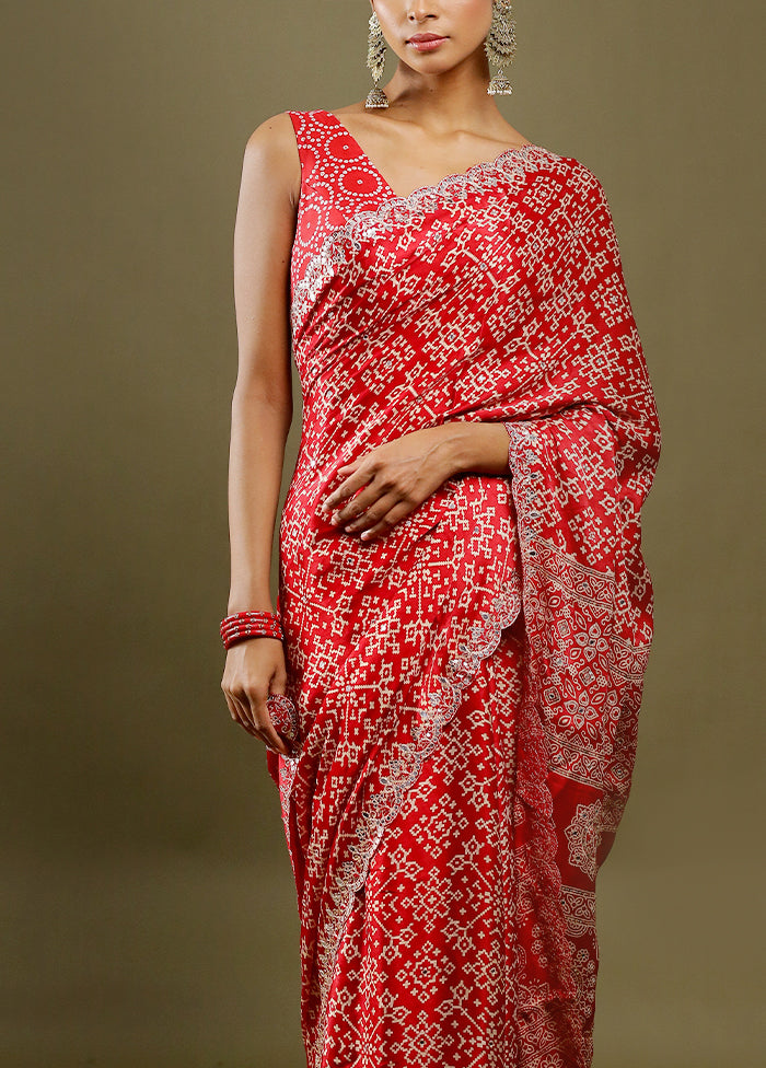 Red Handloom Chiffon Pure Silk Saree With Blouse Piece