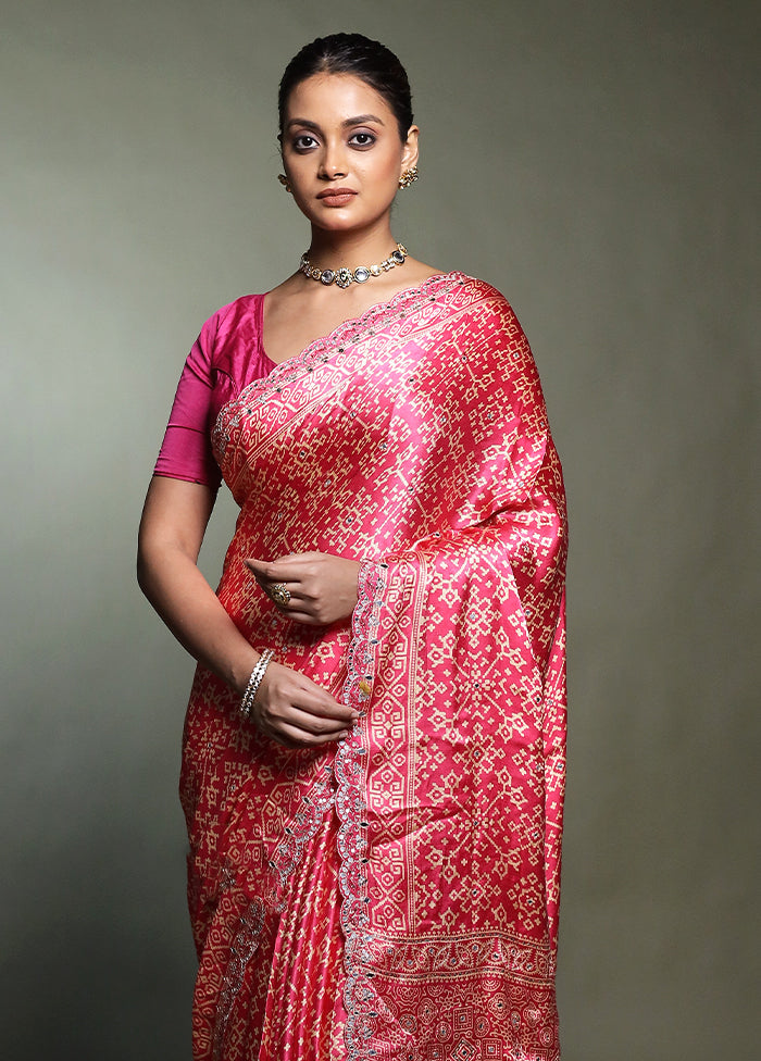 Pink Handloom Chiffon Pure Silk Saree With Blouse Piece