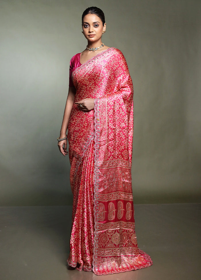 Pink Handloom Chiffon Pure Silk Saree With Blouse Piece