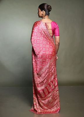 Pink Handloom Chiffon Pure Silk Saree With Blouse Piece