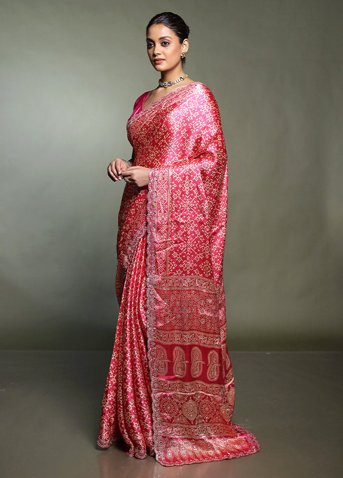 Pink Handloom Chiffon Pure Silk Saree With Blouse Piece