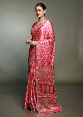 Pink Handloom Chiffon Pure Silk Saree With Blouse Piece