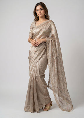Cream Handloom Tissue Pure Silk Saree With Blouse Piece