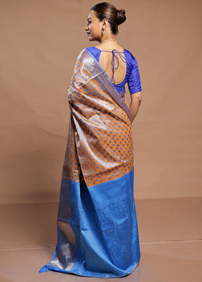 Orange Kora Silk Saree With Blouse Piece