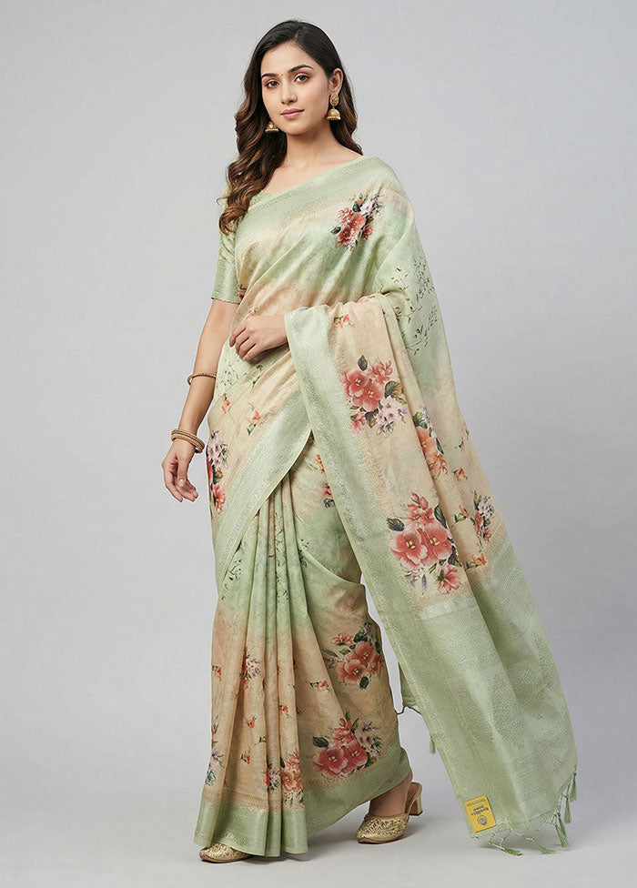 Green Dupion Silk Saree With Blouse Piece