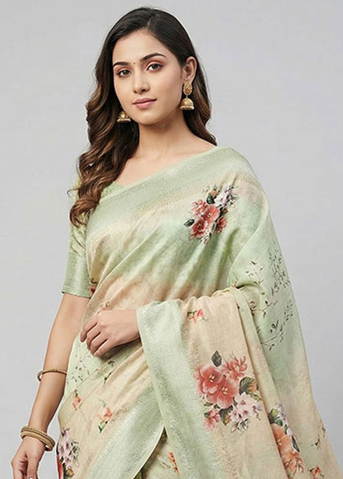 Green Dupion Silk Saree With Blouse Piece