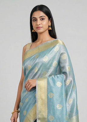 Blue Tissue Silk Saree With Blouse Piece